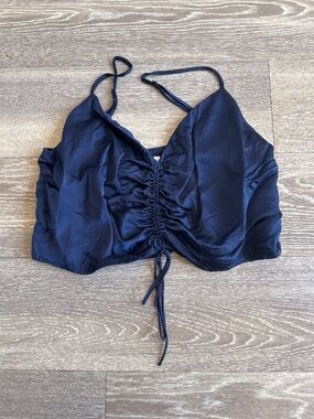Aritzia Little Moon Navy Satin Crop Top - S